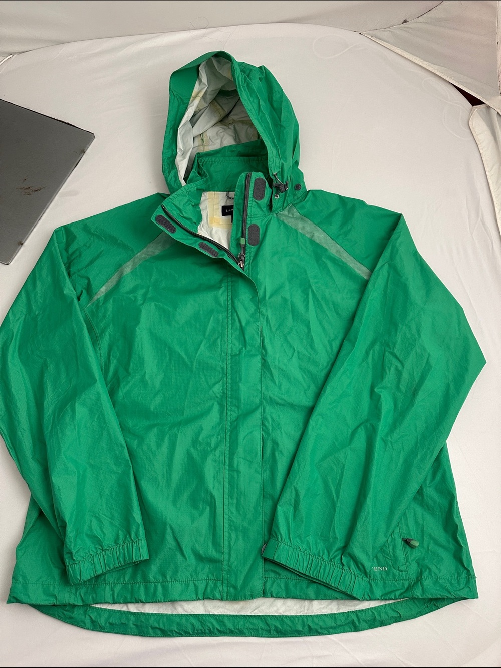 Lands End green vintage taped shell full zip rain jacket